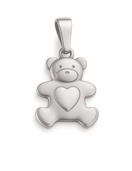 Colgante en oro Oso con corazón en el centro de su cuerpo - Oro Blanco 18K