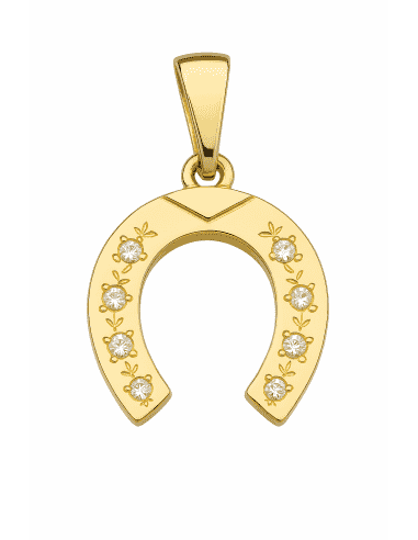 Colgante en oro Herradura de la suerte con 7 circonitas - Oro Amarillo 18K