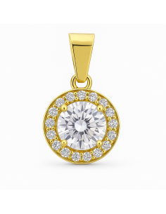Colgante en Oro Amarillo Circonita Central y cerco de Circonitas - Oro Amarillo 18K