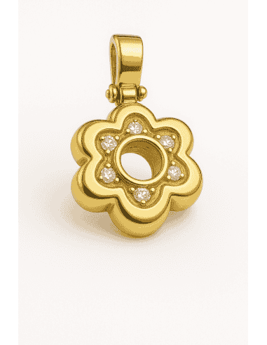 colgante flor oro 18k, colgante oro con circonitas, joya floral oro, colgante brillante mujer, regalo flor oro, colgante elegant