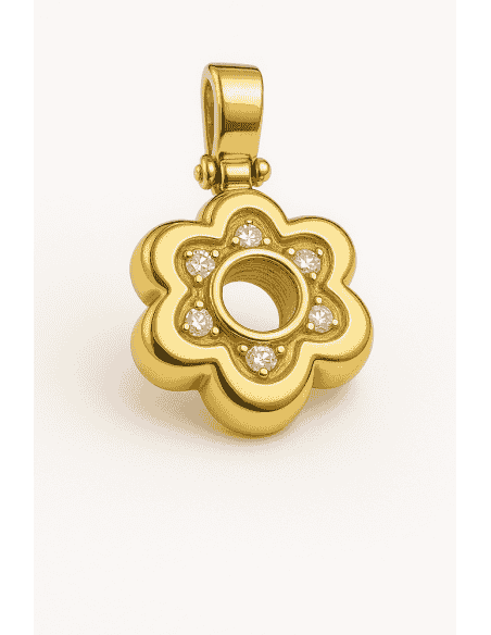 colgante flor oro 18k, colgante oro con circonitas, joya floral oro, colgante brillante mujer, regalo flor oro, colgante elegant