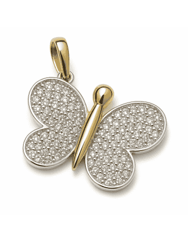 Colgante en Oro Bicolor Forma de Mariposa con Circonitas - Oro Blanco y Amarillo 18K