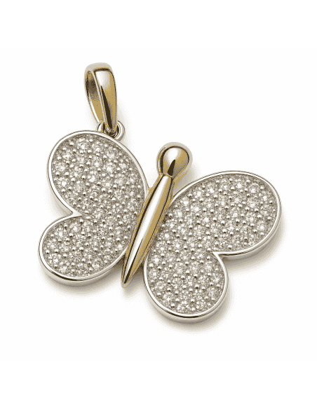 Colgante en Oro Bicolor Forma de Mariposa con Circonitas - Oro Blanco y Amarillo 18K