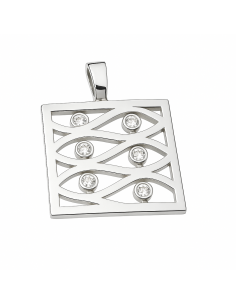 Colgante en Oro Blanco con Diseño Geométrico Calado y Circonitas - Oro Blanco 18K