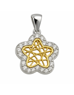 Colgante en Forma de Flor en Oro Bicolor Calado y Circonitas - Oro amarillo y Blanco 18K