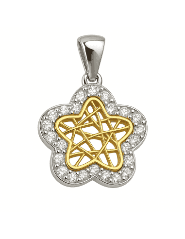 Colgante en Forma de Flor en Oro Bicolor Calado y Circonitas - Oro amarillo y Blanco 18K