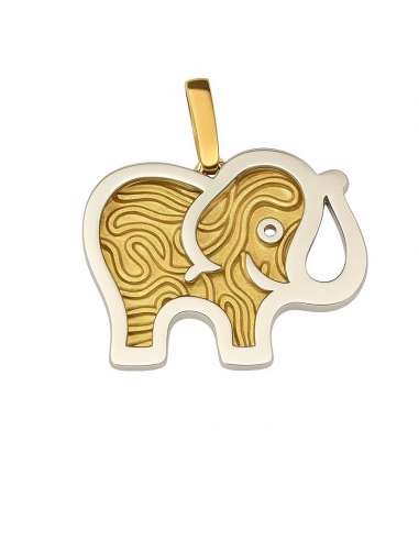 Colgante en oro con Forma de Elefante con Interior Grabado - Oro Blanco y Amarillo 18K