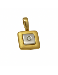Colgante Cuadrado en Oro Bicolor con Circonita Central - Oro amarillo y Blanco 18K