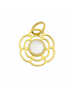 Colgante en oro amarillo Forma de Flor Calada con Piedra de Nácar Central - Oro Amarillo 18K