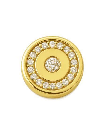 Colgante en oro con Forma Circular y Circonita Central y Aro de Circonitas -  Oro Amarillo 18K