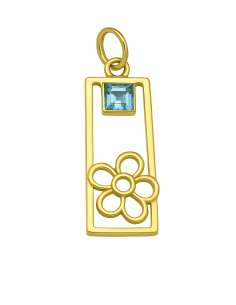 Colgante en Oro Rectangular con Piedra Azul y Motivo Floral Calado - Oro Amarillo 18K