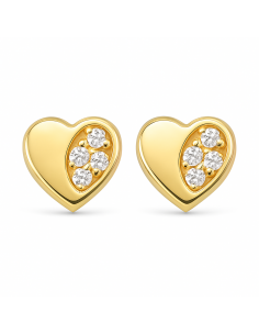 Pendientes para Niña en oro Forma de Corazón con Circonitas - Oro Amarillo 18K