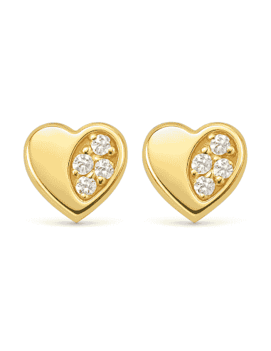 Pendientes para Niña en oro Forma de Corazón con Circonitas - Oro Amarillo 18K