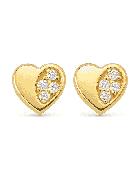 Pendientes para Niña en oro Forma de Corazón con Circonitas - Oro Amarillo 18K