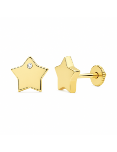 Pendientes para Niña en oro Estrella y circonita - Oro Amarillo 18K