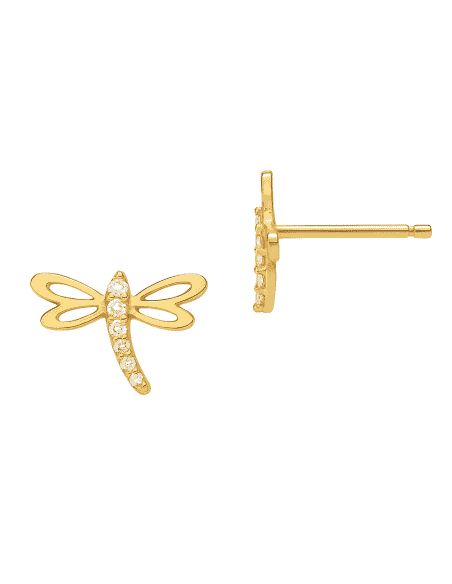 Pendientes para NIña en oro Libelula con circonitas - Oro Amarillo 18K