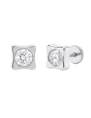 Pendientes para Niña en Oro Blanco Cuadrados con circonita central - Oro Blanco 18K