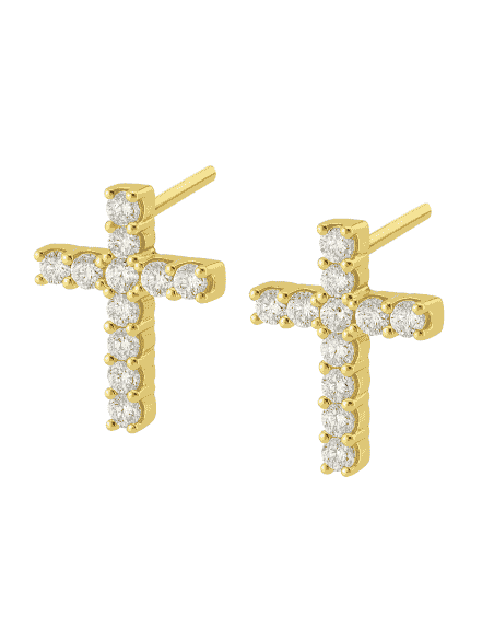 Pendientes para Niña en oro con la forma de la Cruz con 10 circonitas - Oro Amarillo 18K