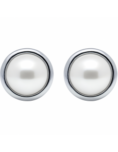 Pendientes para Niña en Oro Blanco cerco redondo con Media Perla Media - Oro Blanco 18K