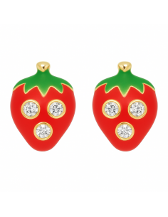 Pendientes para Niña en oro Forma de Fresa con Circonitas - Oro Amarillo 18K