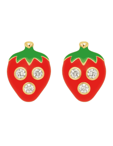 Pendientes para Niña en oro Forma de Fresa con Circonitas - Oro Amarillo 18K