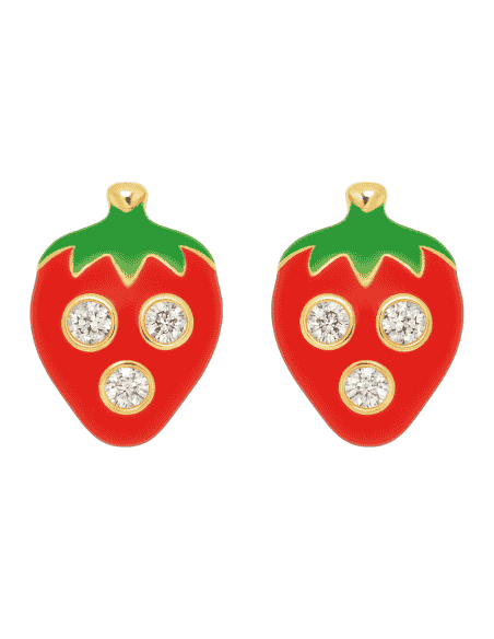 Pendientes para Niña en oro Forma de Fresa con Circonitas - Oro Amarillo 18K