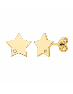 Pendientes para Niña en oro Estrella y circonita - Oro Amarillo 18K