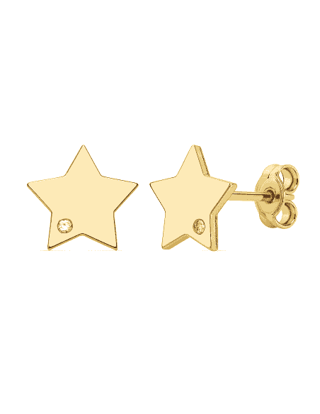 Pendientes para Niña en oro Estrella y circonita - Oro Amarillo 18K