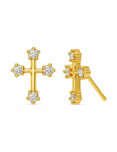 Pendientes para Niña en oro en forma de Cruz con 4 circonitas - Oro Amarillo 18K