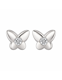 Pendientes para Niña en oro blanco Mariposa circonita central - Oro Blanco 18K