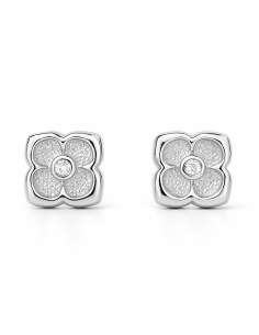 Pendientes para NIña en oro blanco Flor con circonita - Oro Blanco 18K