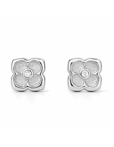 Pendientes para NIña en oro blanco Flor con circonita - Oro Blanco 18K