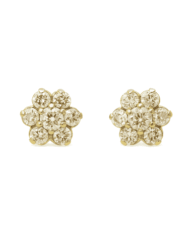 Pendiente  para Niña en Oro con Forma de Flor con 7 circonitas - Oro Amarillo 18K