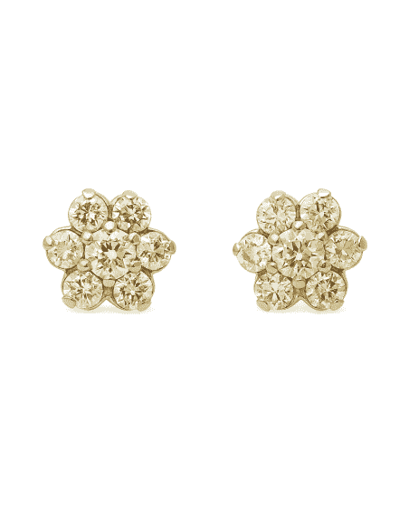 Pendiente  para Niña en Oro con Forma de Flor con 7 circonitas - Oro Amarillo 18K