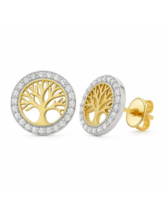 Pendientes para Niña en Oro Árbol de la vida con circonitas - Oro Amarillo 18K