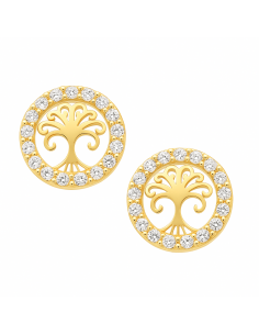 Pendientes para Niña en Oro Árbol de la vida con circonitas - Oro Amarillo 18K