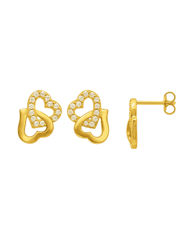 Pendientes para Niña en oro Corazones entrelazados con circonitas - Oro amarillo 18K