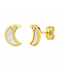 Pendientes para Niña en Oro Luna con Nacar y Circonita - Oro Amarillo 18K