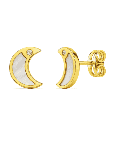 Pendientes para Niña en Oro Luna con Nacar y Circonita - Oro Amarillo 18K