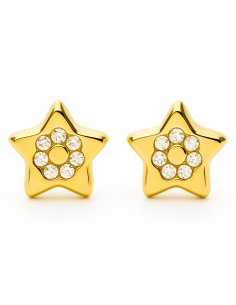 Pendientes para Niña en Oro Estrella con 6 circonitas en cada una de ellas - Oro Amarillo 18K