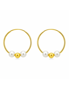 Pendientes para Niña en oro Aro con bola y 2 perlas - Oro Amarillo 18K