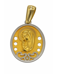 Medalla de oro Virgen Niña  - Oro Amarillo y Blanco 18k