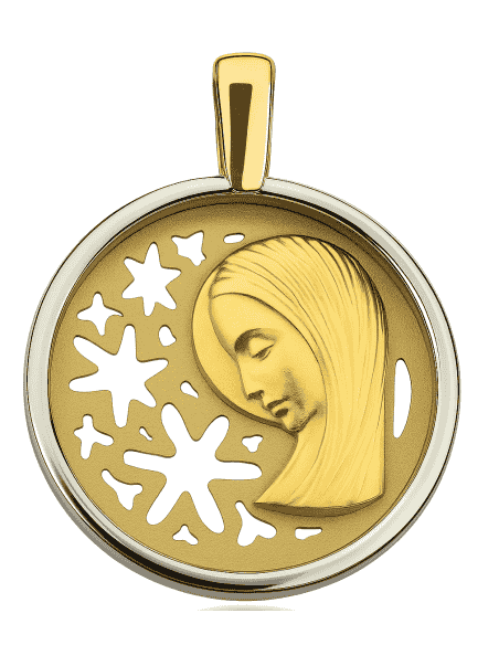Medalla Virgen Niña - Oro Amarillo y Blanco 18K