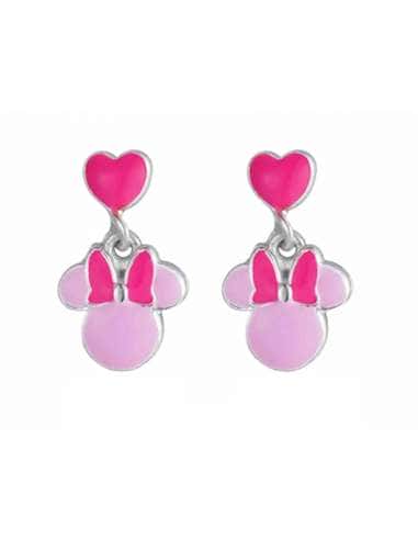 Pendientes Disney Minnie en plata de ley 925 rodiada con esmaltado en fucsia y rosa