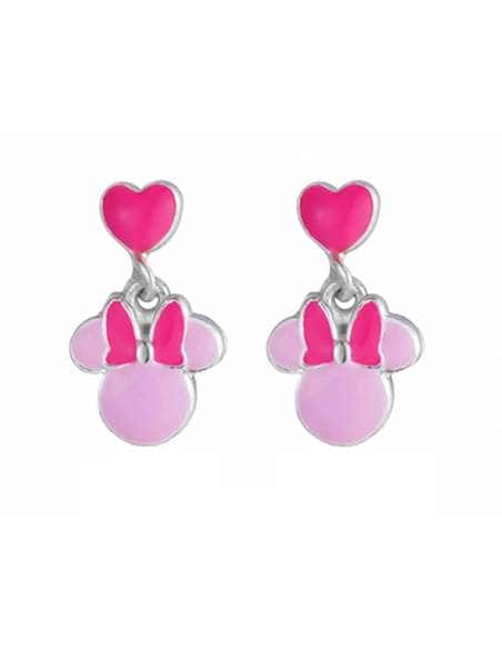 Pendientes Disney Minnie en plata de ley 925 rodiada con esmaltado en fucsia y rosa