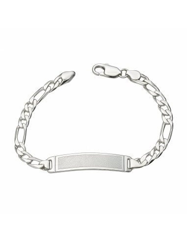 Pulsera esclava de plata de ley con placa mate decorada y eslabones tipo figaro - Plata 18K