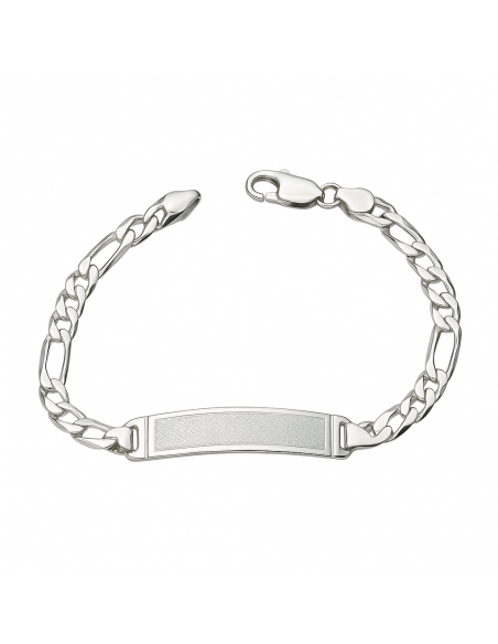 Pulsera esclava de plata de ley con placa mate decorada y eslabones tipo figaro - Plata 18K