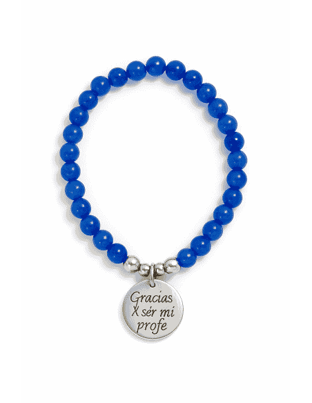 Pulsera con Bolas Azules y Medalla “Gracias por ser mi profe” – Plata 925