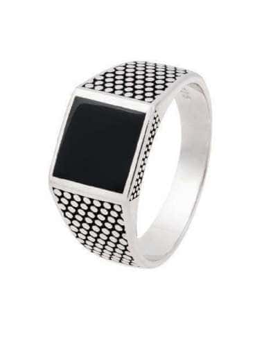 Sello para Hombre de Plata con Esmalte Negro Cuadrado - AZZO 12239