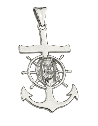 Colgante Cruz, Ancla y Timón con Rostro de Cristo - Plata 925
